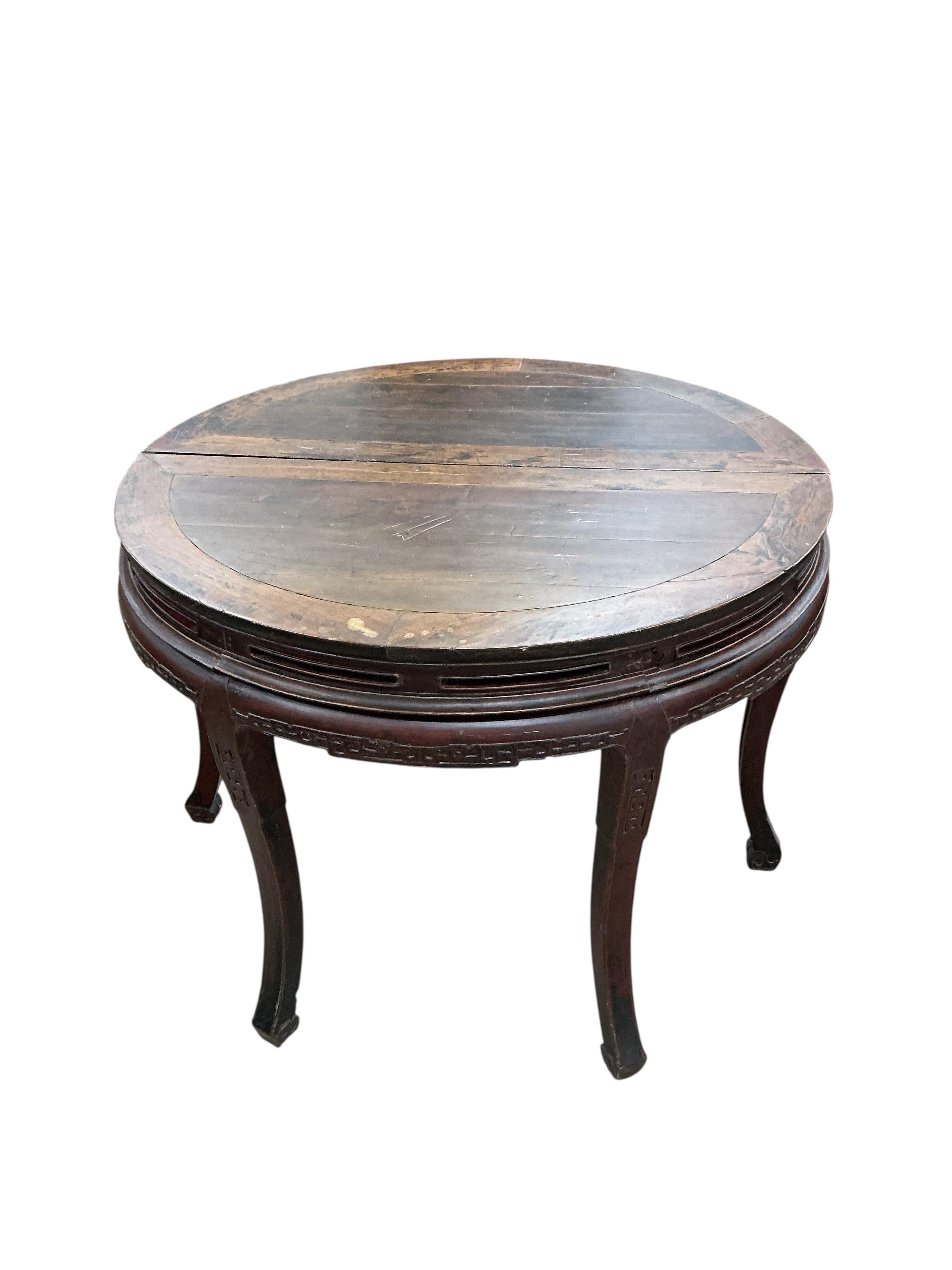 A pair of Chinese part lacquered demi lune console tables, width 124cm, depth 63cm, height 90cm